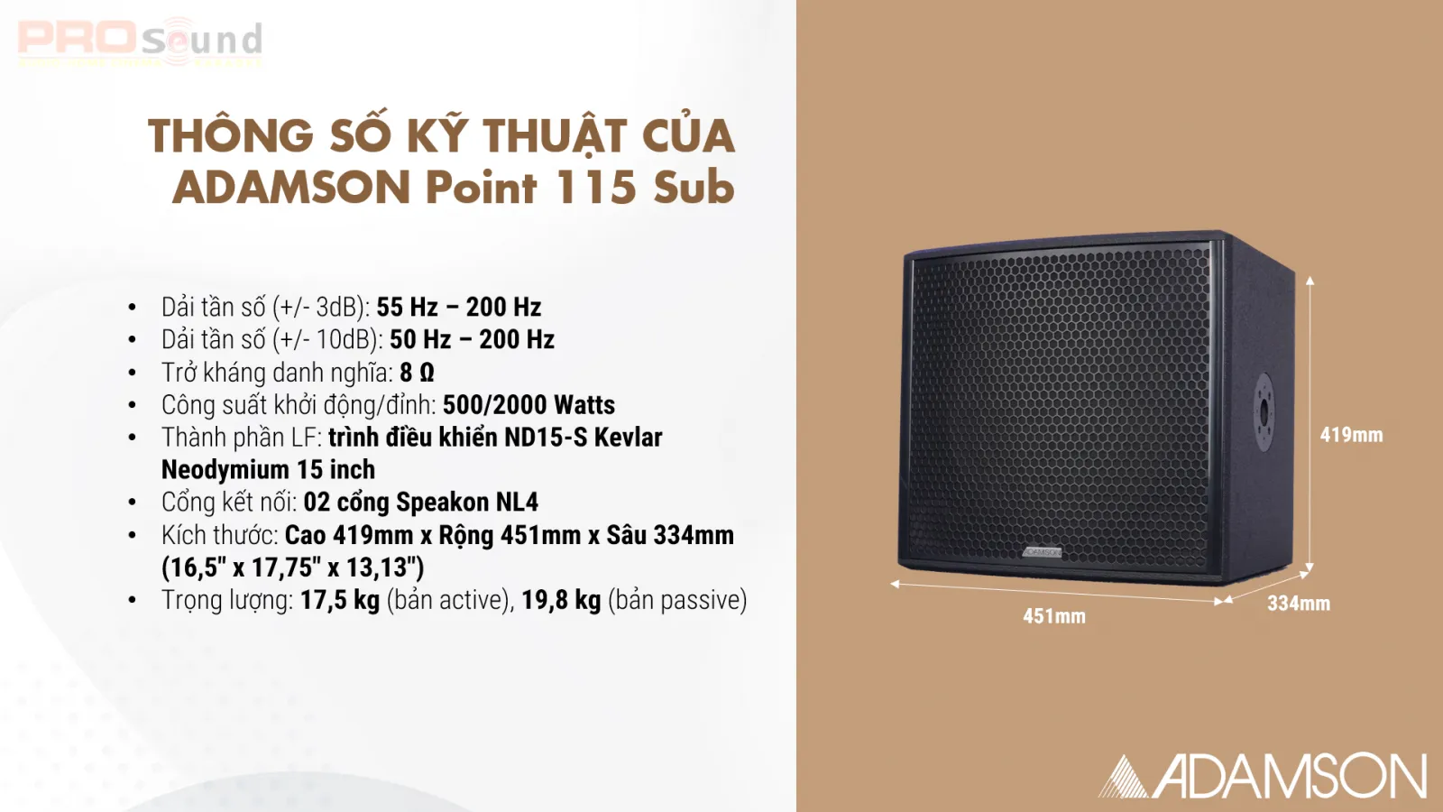 thông số kỹ thuật sub adamson point 115