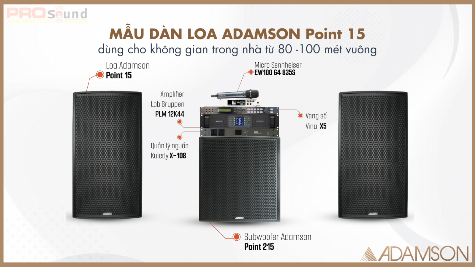 Mẫu dàn loa ADAMSON Point 15 cho không gian 80 - 100 mét vuông trong nhà