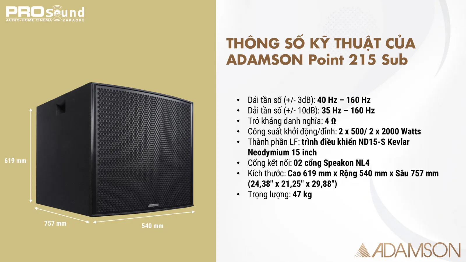 Thông số kỹ thuật cụ thể của loa ADAMSON Point 215 Sub