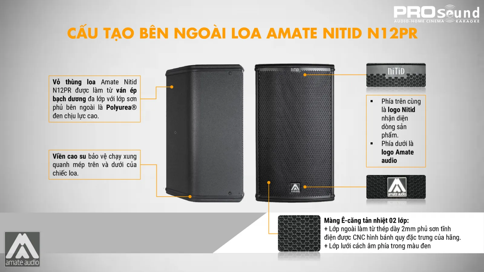 Cấu tạo bên ngoài loa AMATE Nitid N12PR