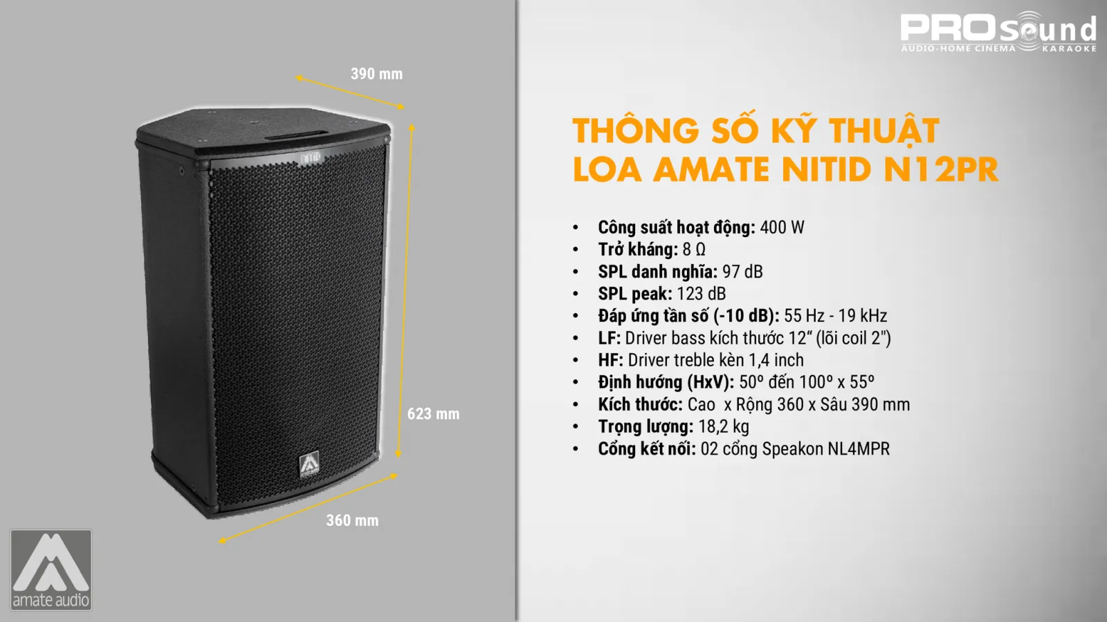 Thông số kỹ thuật loa AMATE Nitid N12PR