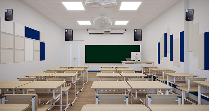 phòng học được lắp đặt bộ dàn