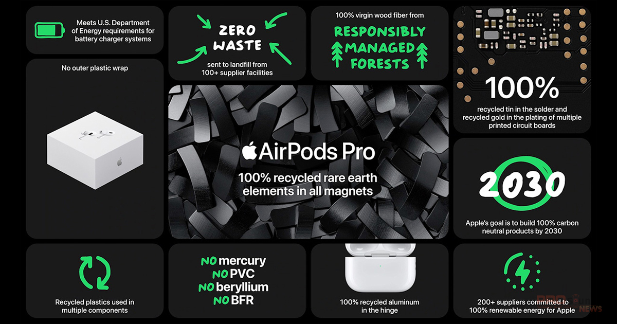 AirPods Pro sử dụng 100% nguyên tố đất hiếm tái chế